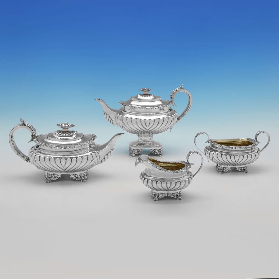 Antique Sterling Silver 4 Piece Tea Set - Charles Fox II, hallmarked in 1828 London - George IV