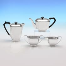 Sterling Silver Four piece teaset - Stower & Wragg Ltd., hallmarked in 1945 Sheffield - George VI - Thumbnail 1