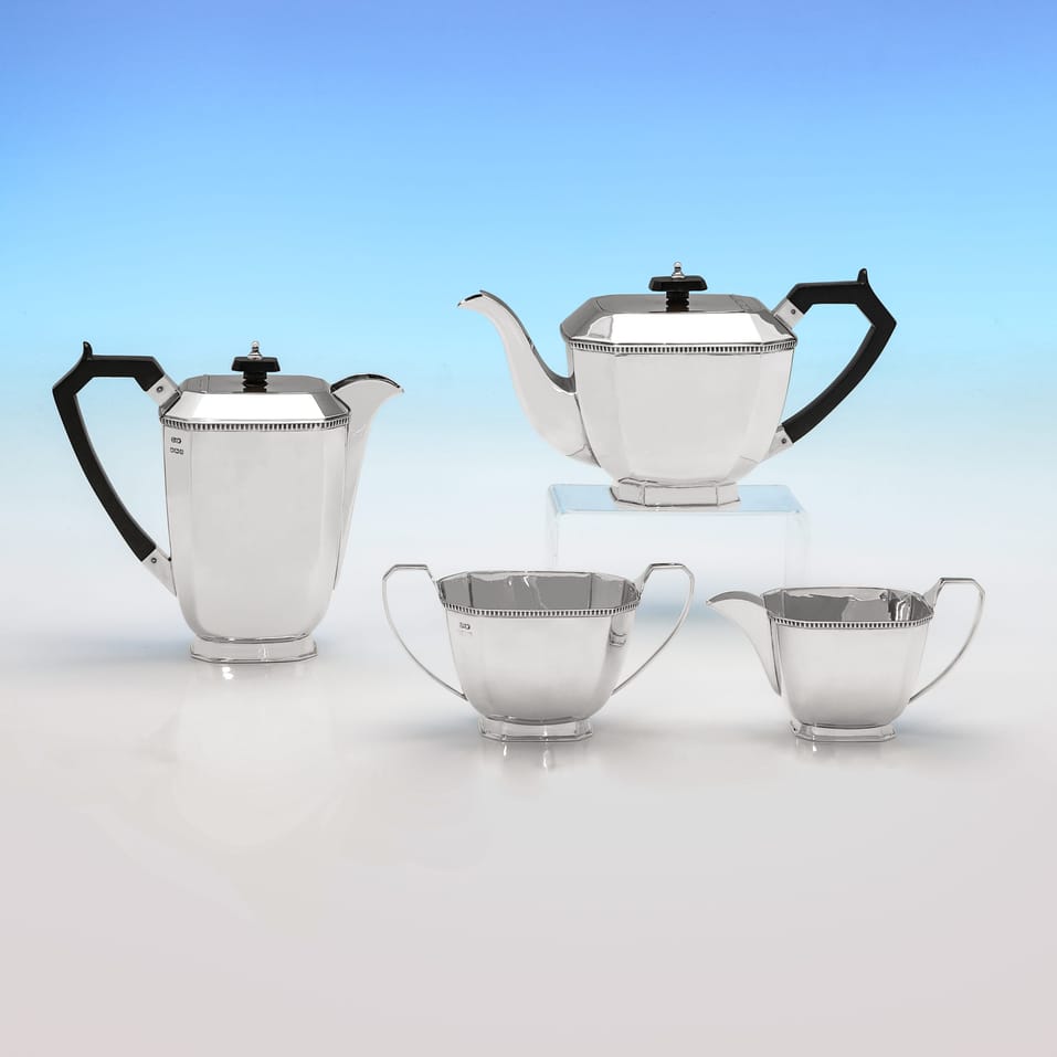 Sterling Silver Four piece teaset - Stower & Wragg Ltd., hallmarked in 1945 Sheffield - George VI