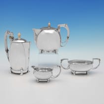 Sterling Silver Arts & Crafts 4 Piece Tea Set - William Henry Creswick, hallmarked in 1929 Birmingham - George V - Thumbnail 1