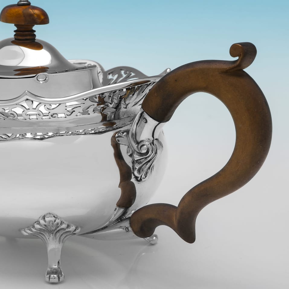 Antique Sterling Silver 3 Piece Tea Set - Thomas Edward Atkins, hallmarked in 1917 Birmingham - George V - Image 3