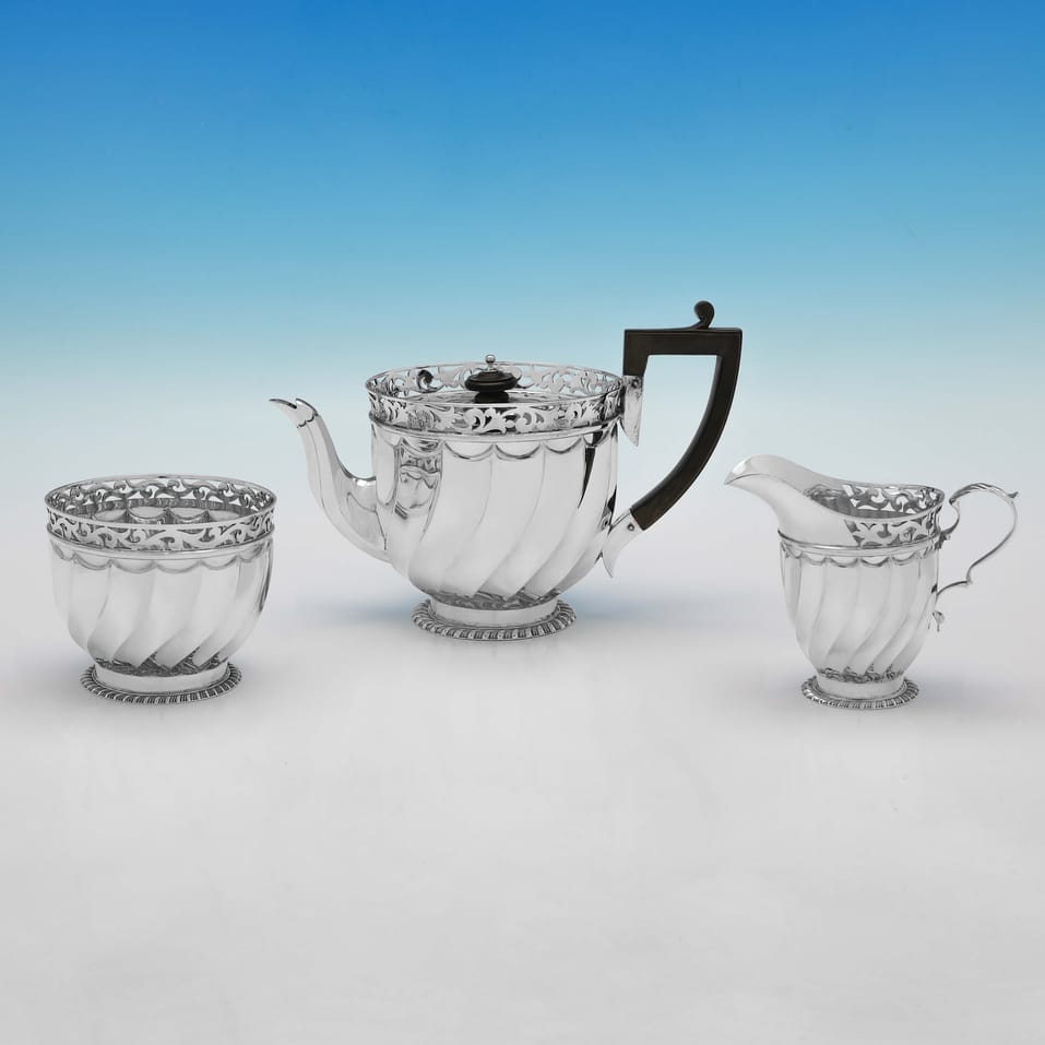 Antique Sterling Silver 3 piece tea set in a box - Wakely & Wheeler, hallmarked in 1902 London - Edwardian - Image 2