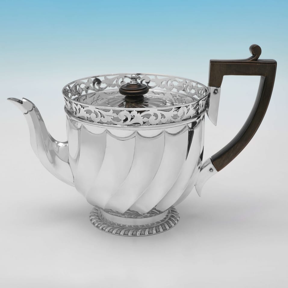 Antique Sterling Silver 3 piece tea set in a box - Wakely & Wheeler, hallmarked in 1902 London - Edwardian - Image 3