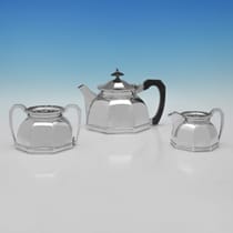 Sterling Silver 3 Piece Tea Set - Walker & Hall, hallmarked in 1939 Sheffield - George VI - Thumbnail 1