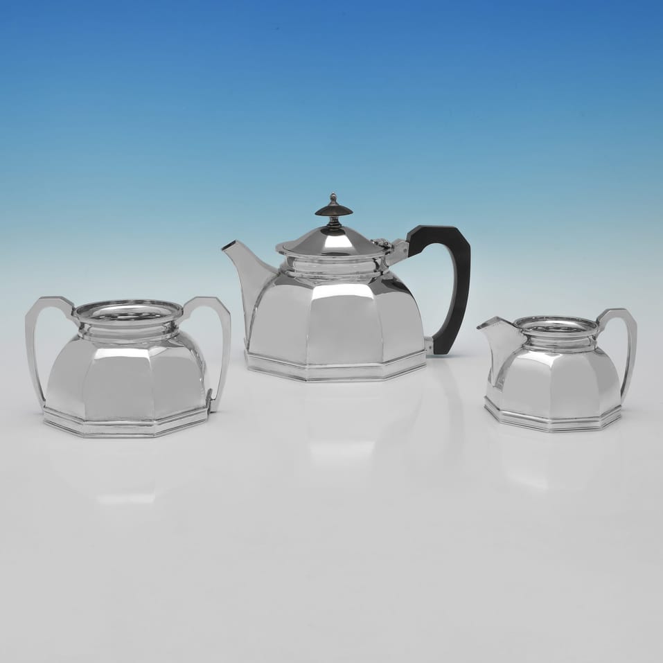 Sterling Silver 3 Piece Tea Set - Walker & Hall, hallmarked in 1939 Sheffield - George VI