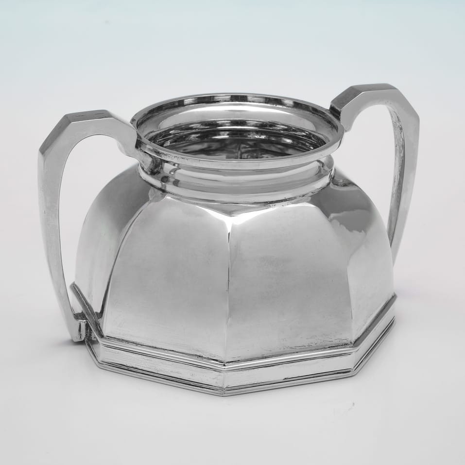 Sterling Silver 3 Piece Tea Set - Walker & Hall, hallmarked in 1939 Sheffield - George VI - Image 5