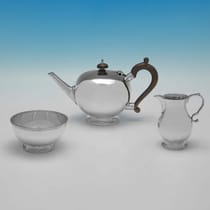 Sterling Silver 3 Piece Tea Set - Wakely & Wheeler, hallmarked in 1938 London - George VI - Thumbnail 1