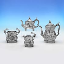 Antique Sterling Silver Teniers Tea Set - Daniel & Charles Houle, hallmarked in 1880 London - Victorian - Thumbnail 1