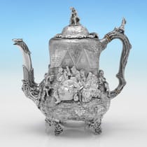 Antique Sterling Silver Teniers Tea Set - Daniel & Charles Houle, hallmarked in 1880 London - Victorian - Thumbnail 2