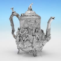 Antique Sterling Silver Teniers Tea Set - Daniel & Charles Houle, hallmarked in 1880 London - Victorian - Thumbnail 3