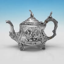 Antique Sterling Silver Teniers Tea Set - Daniel & Charles Houle, hallmarked in 1880 London - Victorian - Thumbnail 6