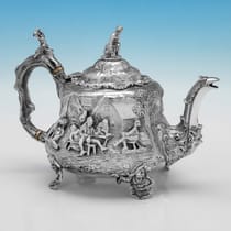 Antique Sterling Silver Teniers Tea Set - Daniel & Charles Houle, hallmarked in 1880 London - Victorian - Thumbnail 7