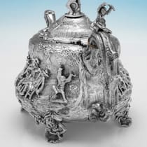 Antique Sterling Silver Teniers Tea Set - Daniel & Charles Houle, hallmarked in 1880 London - Victorian - Thumbnail 8