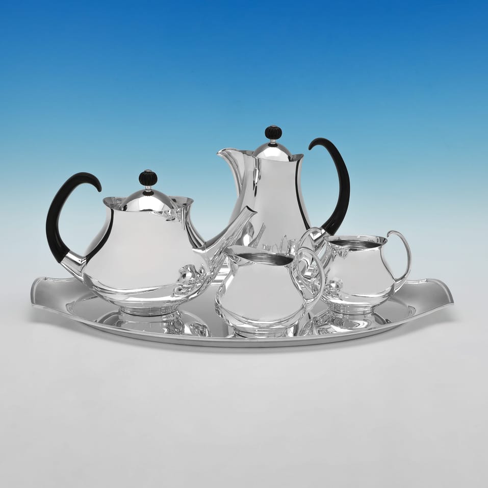 Silver Plate 4 Piece Tea Set on Tray - Mappin & Webb, made circa 1965 - Elizabeth II