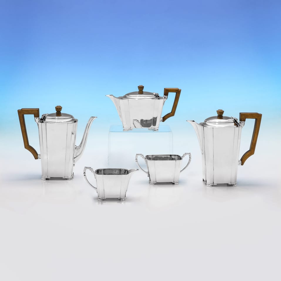 Sterling Silver 5 Piece Tea Set on Tray - Richard Comyns, hallmarked in 1936 London - George VI - Image 2