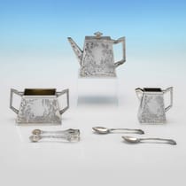 Antique Sterling Silver 3 Piece Tea Set - Edward Charles Brown, hallmarked in 1876 London - Victorian - Thumbnail 2