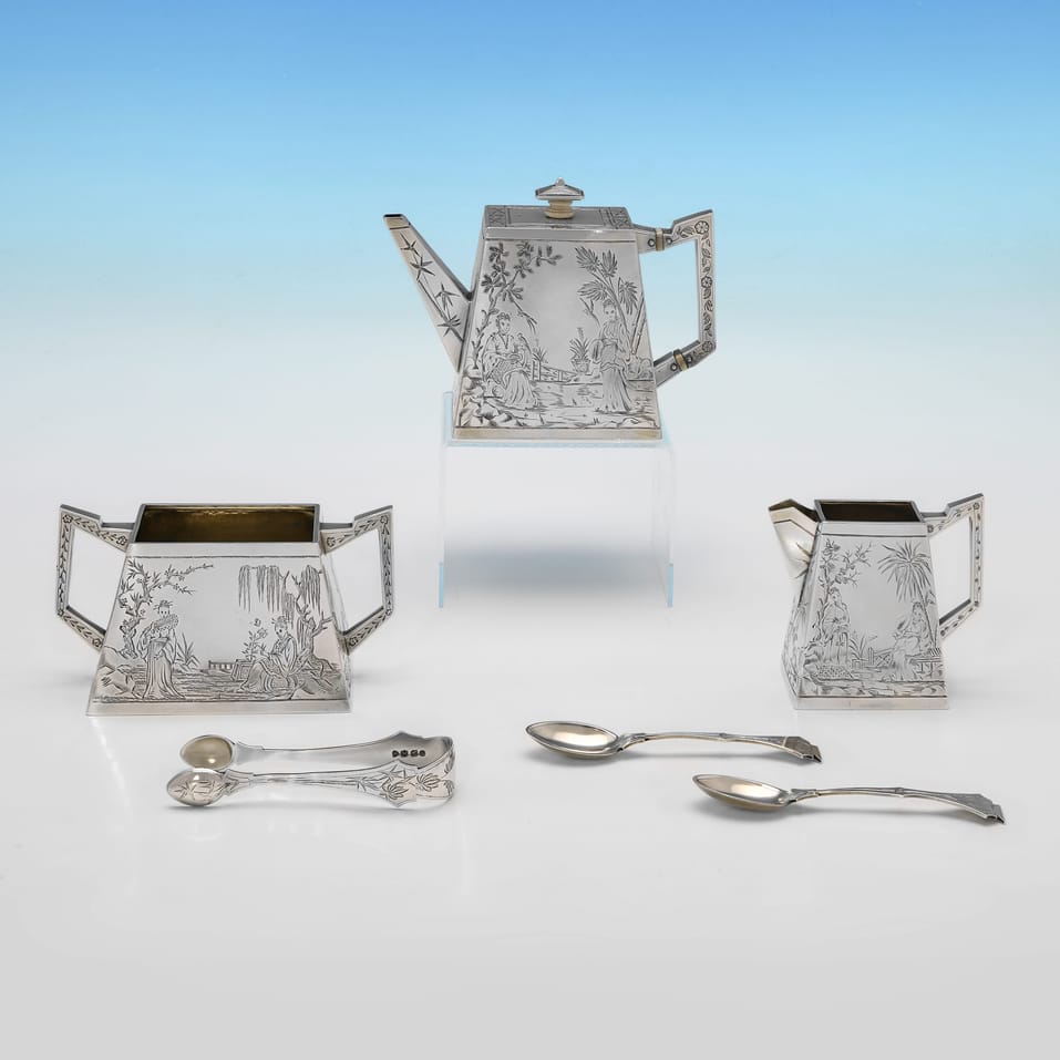 Antique Sterling Silver 3 Piece Tea Set - Edward Charles Brown, hallmarked in 1876 London - Victorian - Image 2