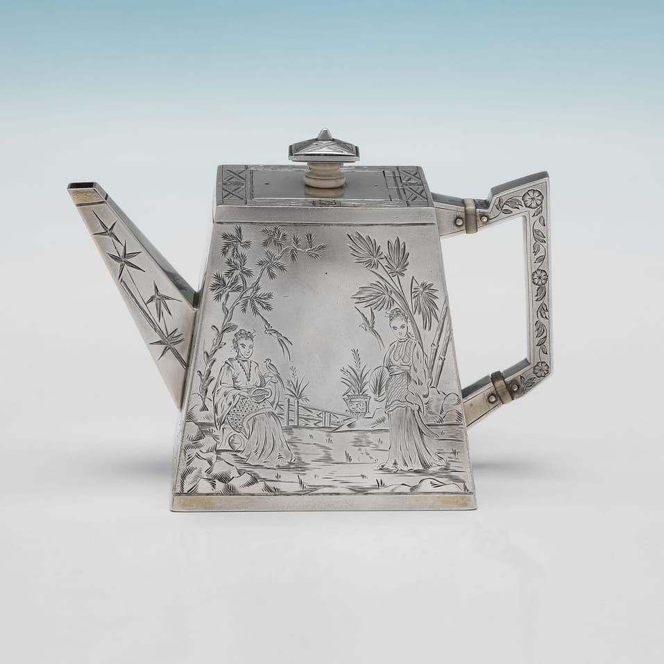 Antique Sterling Silver 3 Piece Tea Set - Edward Charles Brown, hallmarked in 1876 London - Victorian - Image 3