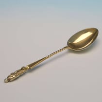 Antique Sterling Silver Gilt 'Apostle' Tea Spoons & Tongs - James Dixon & Sons, hallmarked in 1911 Sheffield - George V - Thumbnail 2