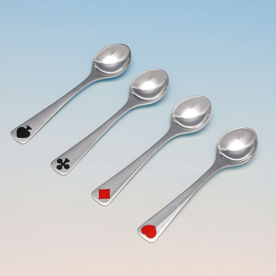 Sterling Silver & Enamel 'Card Suit' Set of Tea Spoons - Georg Jensen, made circa 1945 - George VI - Image 2