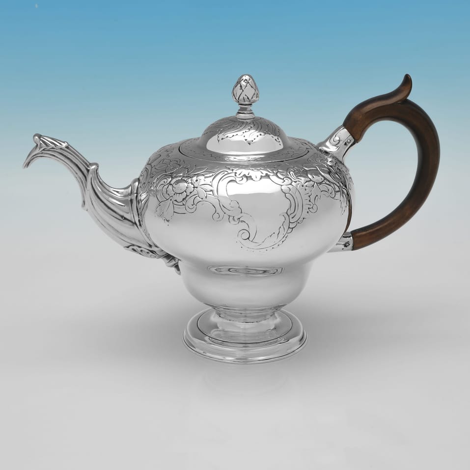 Antique Sterling Silver Scottish Teapot - Lothian & Robertson, hallmarked in 1759 Edinburgh - George II