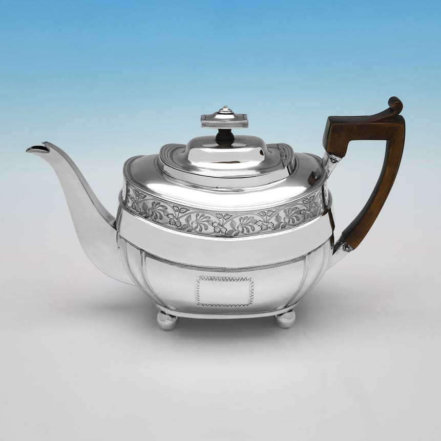 Antique Sterling Silver & Wood Teapot - William Hall, hallmarked in 1812 London - Regency
