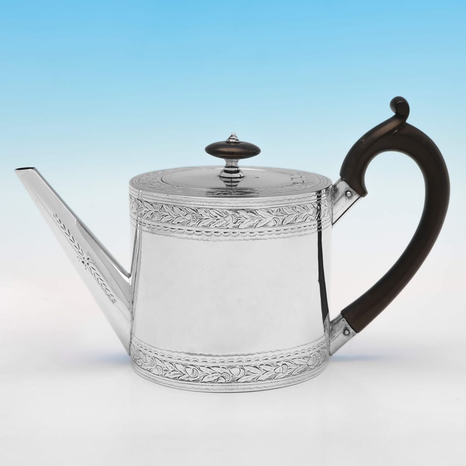 Antique Sterling Silver 'Drum' Teapot - John Emes, hallmarked in 1798 London - George III