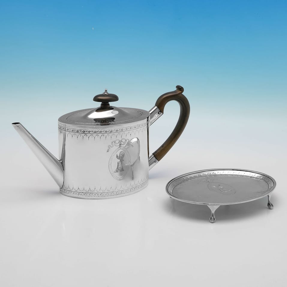 Antique Sterling Silver Teapot on stand - John Denziloe, hallmarked in 1787 London - George III - Image 3