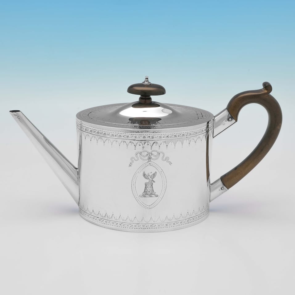 Antique Sterling Silver Teapot on stand - John Denziloe, hallmarked in 1787 London - George III - Image 4