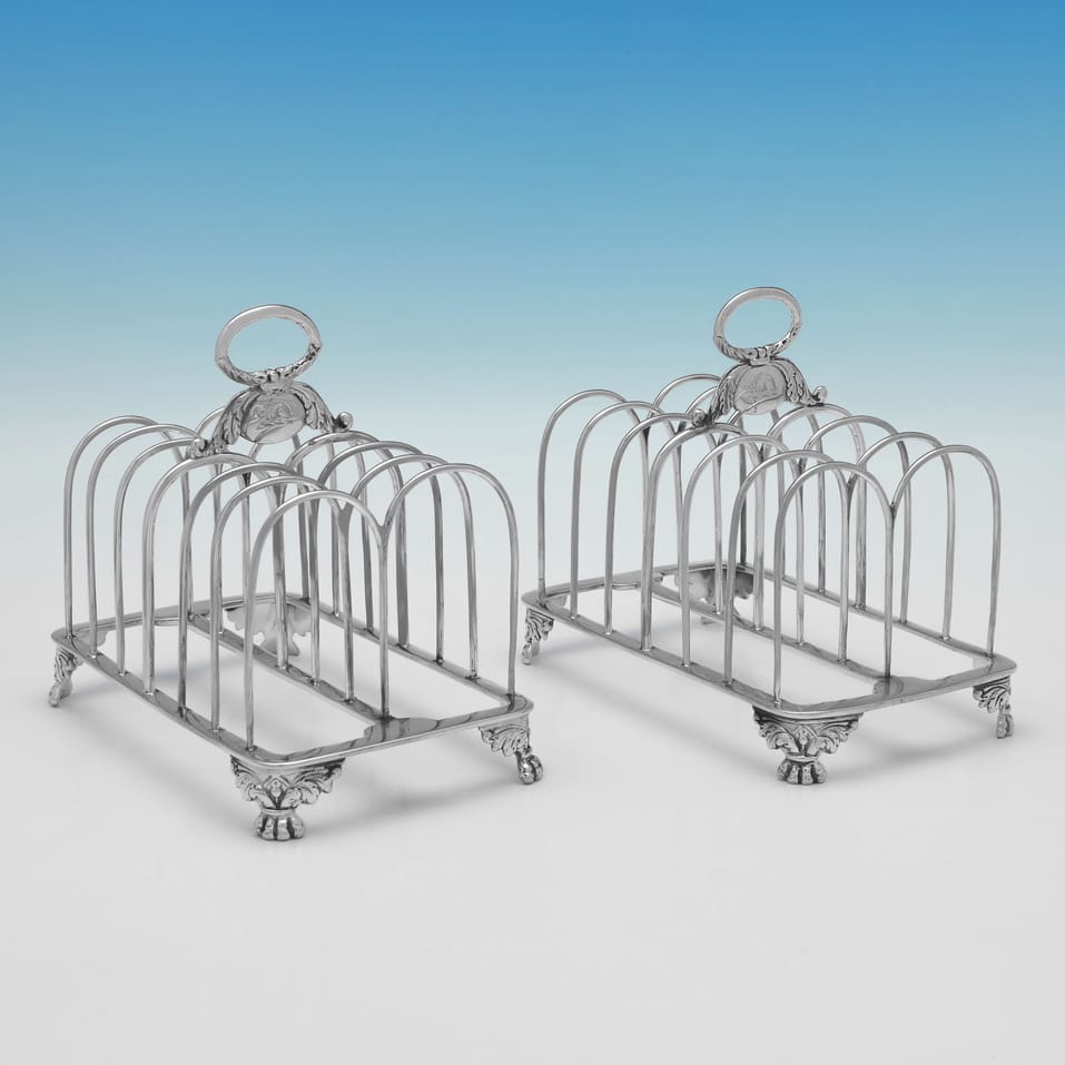 Antique Sterling Silver Pair of Toast Racks - Samuel Whitford II, hallmarked in 1823 London - George IV