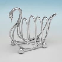 Sterling Silver Swan Toast Rack - Bishtons Ltd., hallmarked in 1971 Birmingham - Elizabeth II - Thumbnail 1