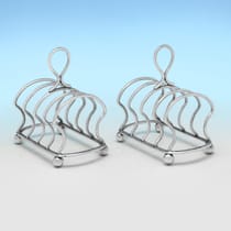 Antique Sterling Silver Pair of Toast Racks - Elkington & Co., hallmarked in 1913 Birmingham - George V - Thumbnail 2