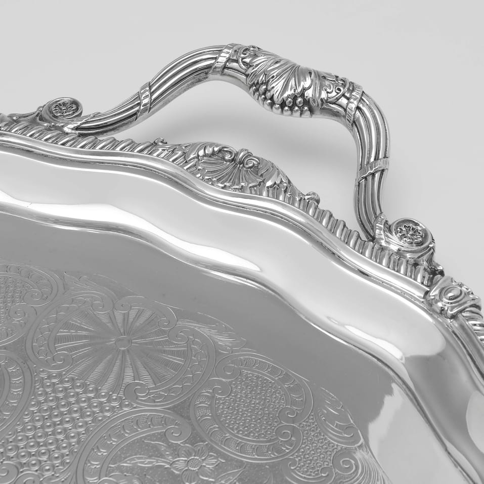 Antique Sterling Silver Tray - Hawksworth Eyres & Co., hallmarked in 1905 London - Edwardian - Image 3