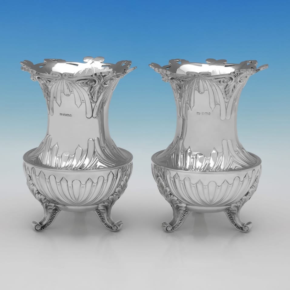 Antique Sterling Silver Pair of Vases - Joseph Rodgers & Sons, hallmarked in 1897 Sheffield - Victorian - Image 1