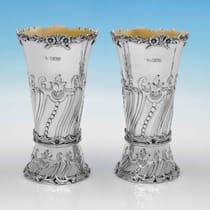 Antique Sterling Silver Pair of Vases - Lambert & Co., hallmarked in 1903 London - Edwardian - Thumbnail 1