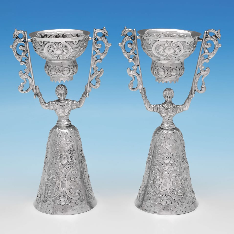 Antique Sterling Silver Pair of Wager Cups - Martin Sugar, hallmarked in 1891 London - Victorian - Image 1