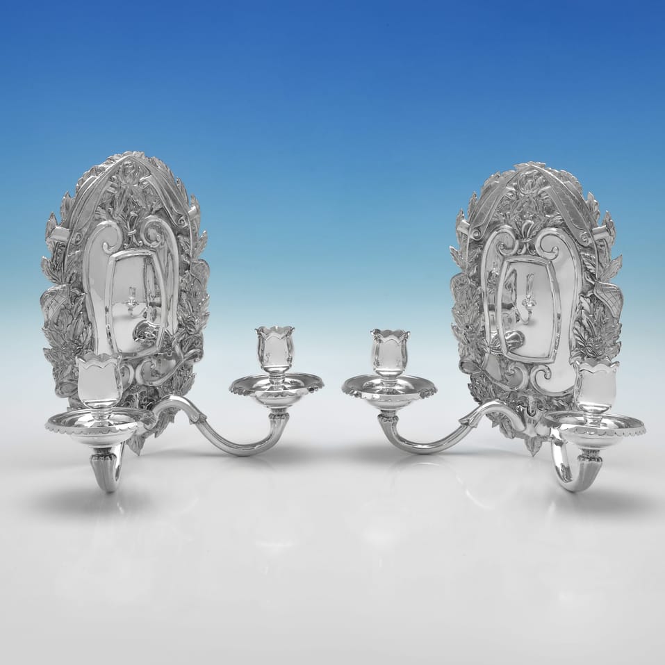 Britannia Standard Silver Pair of Wall Sconces - Asprey & Co. Ltd., hallmarked in 1955 London - Elizabeth II