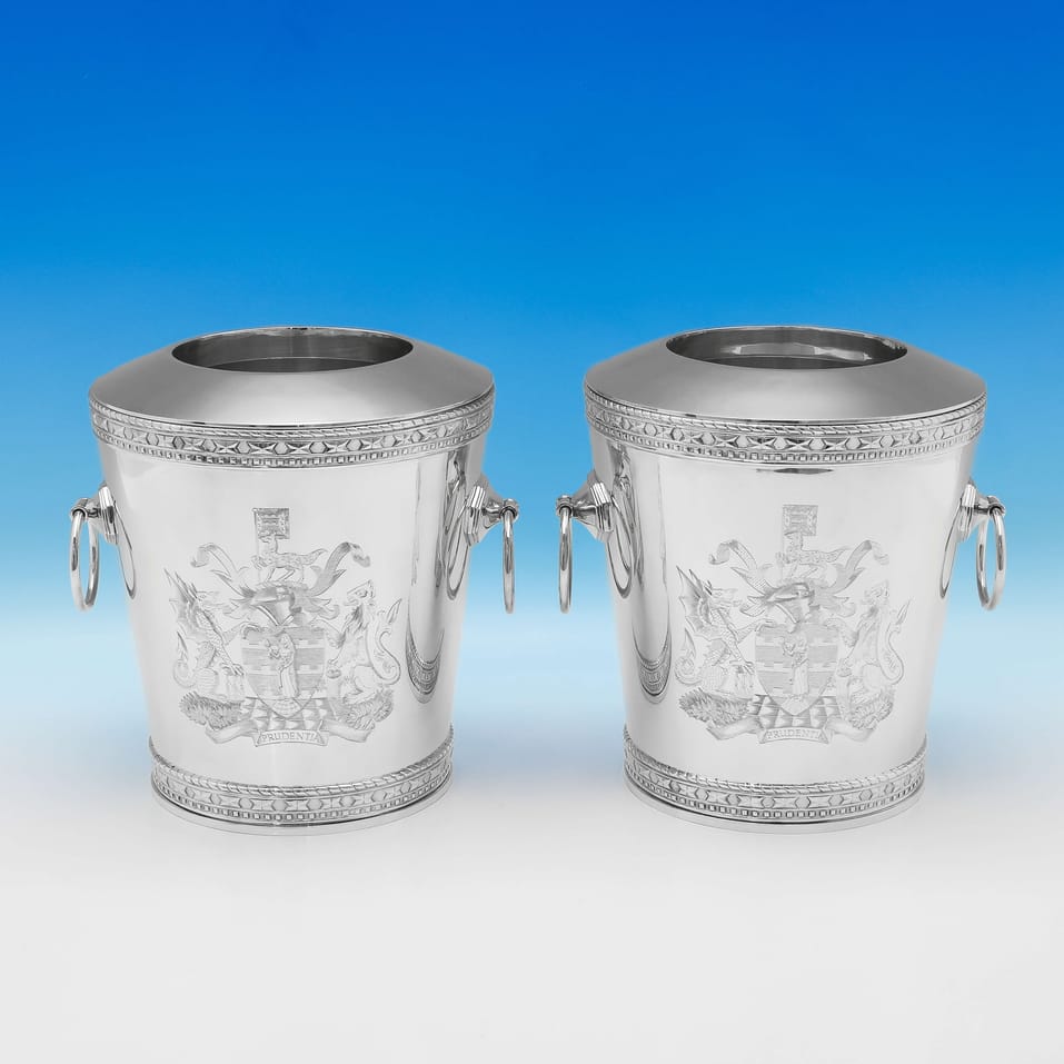 Sterling Silver Pair of Wine Coolers - I. Franks, hallmarked in 1995 London - Elizabeth II