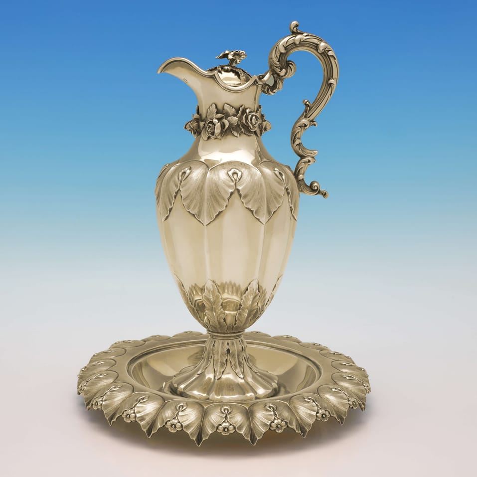 Antique Sterling Silver Wine Ewer on Stand - Barnards, hallmarked in 1836 London - William IV